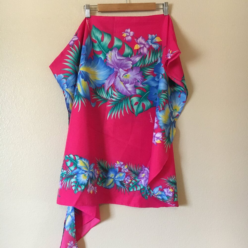 Vintage Royal Creations Hawaii Wrap Dress Skirt Pareo Pink Blue Floral Coverup